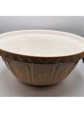 Vtg Mason Cash England Large 12 in Round Beige Tan Mixing Bowl Embossed Pattern